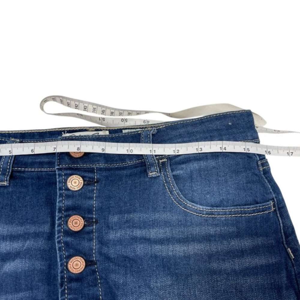 Indigo Rein 7 Blue Denim Mini Skirt Button Front Raw Hem Y2K Boho Festival - Picture 6 of 6